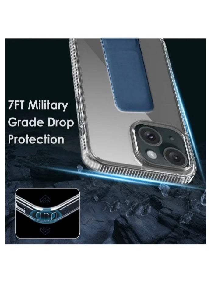 ARMOR - Case Cover For iPhone 15 With Magnetic Hand Grip 3 in 1 Clear / Blue - Image 1