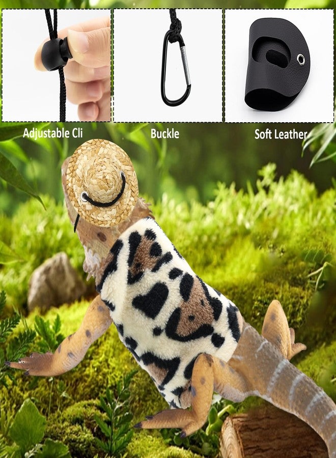 Dexspoeny Bearded Dragon Leash and Harness Set, Bearded Dragon Accessories(Include Leopard Print Chest Pack, Lizard Clothing＆Leash, Small Straw Hat), Beardeds Dragon Decor Suit for Outdoor Travel - Image 4