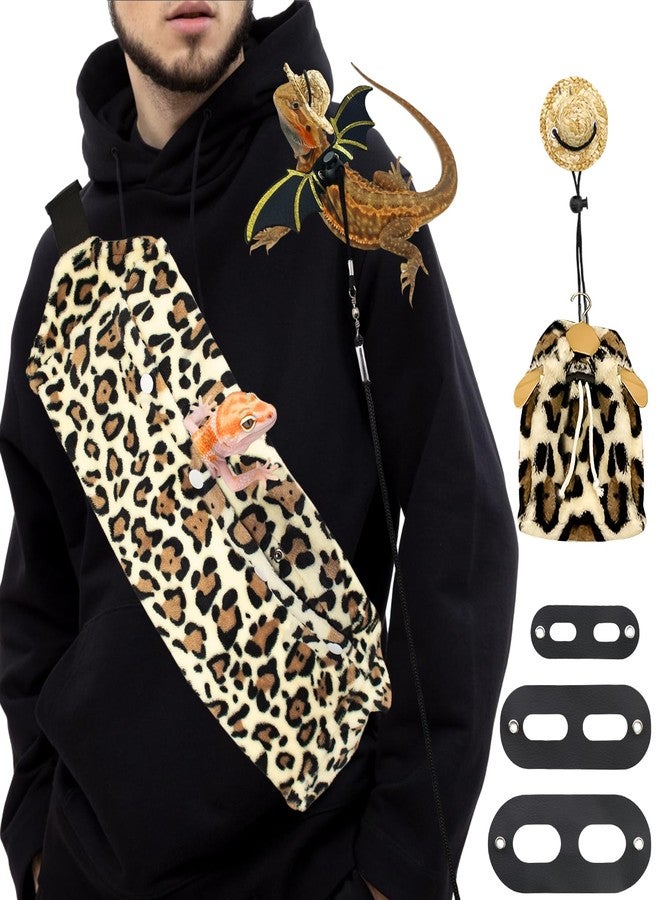 Dexspoeny Bearded Dragon Leash and Harness Set, Bearded Dragon Accessories(Include Leopard Print Chest Pack, Lizard Clothing＆Leash, Small Straw Hat), Beardeds Dragon Decor Suit for Outdoor Travel - Image 1