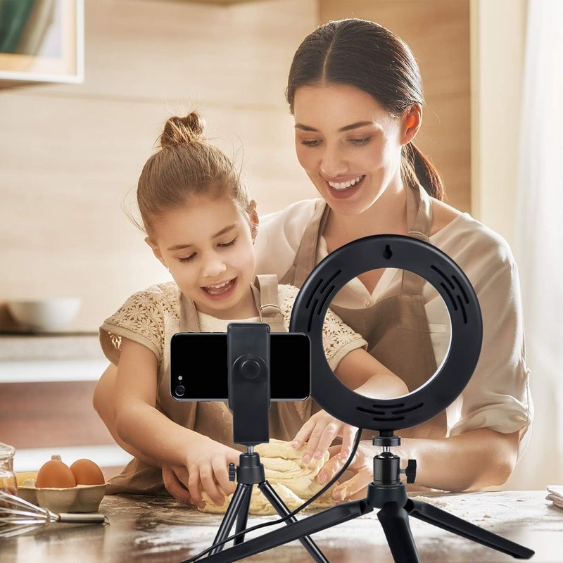 MACTREM LED Ring Light 6" with Tripod Stand for Desk YouTube Video and Makeup, Mini Camera Light with Cell Phone Holder Desktop LED Lamp with 3 Light Modes & 11 Brightness Level (6 inch) - Image 5