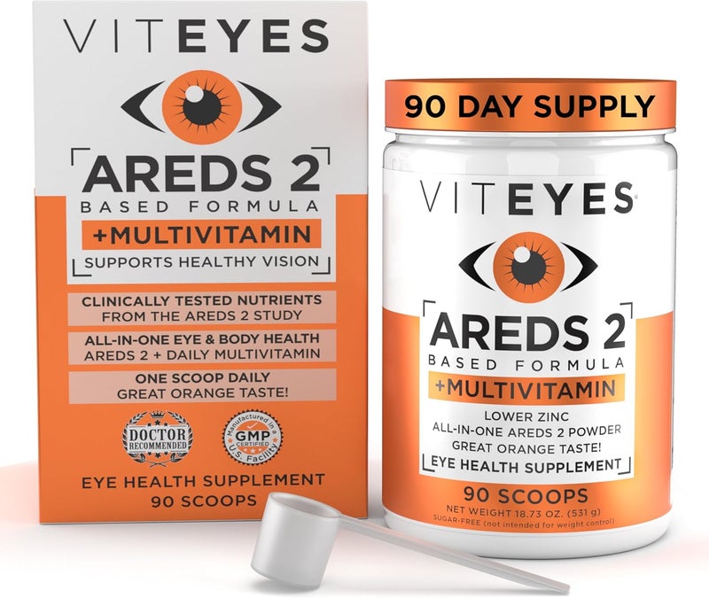 Viteyes AREDS 2 Powder  Multivitamin AllinOne Macular Protection Alternative to AREDS 2 chewables No Pills Lutein  Zeaxanthin AREDS 2 Eye Vitamins Drink Natural Orange Flavor 90 Scoops - Image 1
