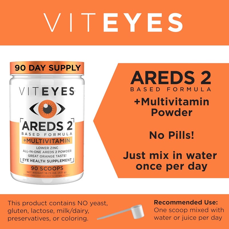 Viteyes AREDS 2 Powder  Multivitamin AllinOne Macular Protection Alternative to AREDS 2 chewables No Pills Lutein  Zeaxanthin AREDS 2 Eye Vitamins Drink Natural Orange Flavor 90 Scoops - Image 3