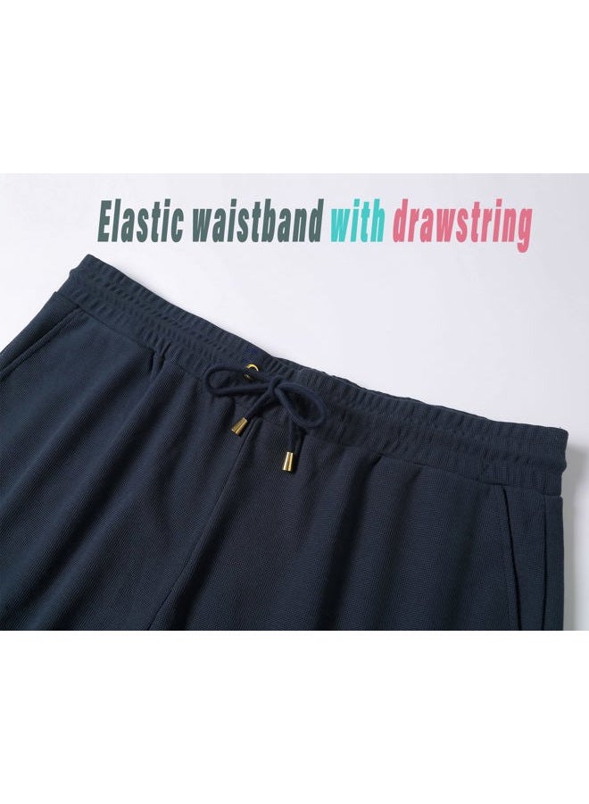 Redqenting Mens 8" Casual Sweat Shorts with Pockets,Drawstring Athletic Shorts Waffle Lounge Summer Shorts (Size28~40) Navy  - Image 5