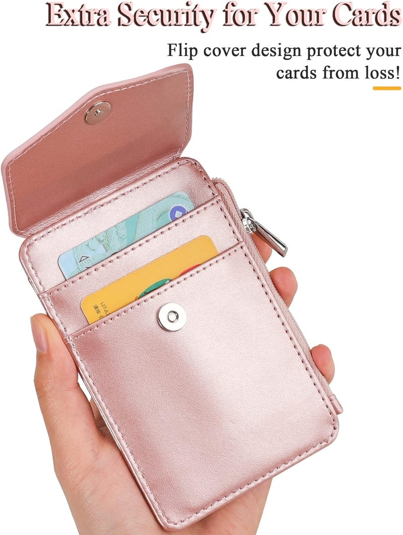 Teskyer Badge Holder with Side Zip Pocket, Multiple Card Slots Leather ID Holder Wallet with Neck Lanyard for Office Staffs, Teachers/Students, Couriers, Workers, Rose Gold - Image 5