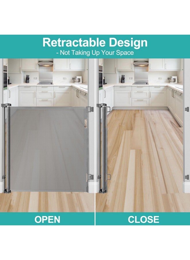 BETERTEK بوابة أطفال إضافية ارتفاع 42 بوصة للسلالم بعرض 55 بوصة شبك قابل للسحب مضاد للخدش للأطفال أو الحيوانات الأليفة بوابات جراء إضافية للمنزل تشغيل بيد واحدة بوابة كلب قابلة للسحب للمدخل، رمادي - Image 5