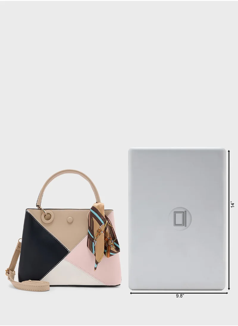 ايلا Color Block Satchel With Scarf