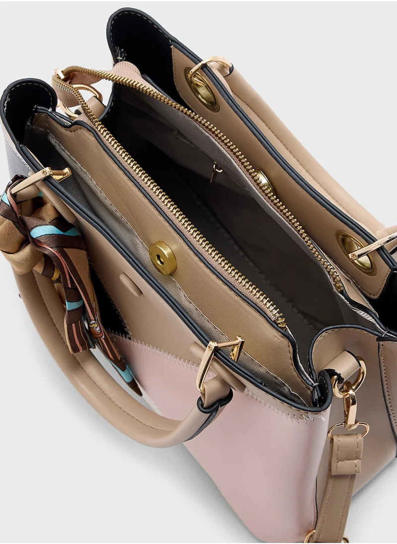 ايلا Color Block Satchel With Scarf