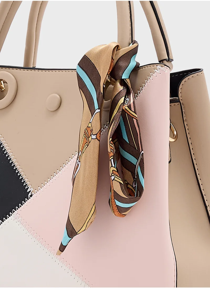 ايلا Color Block Satchel With Scarf