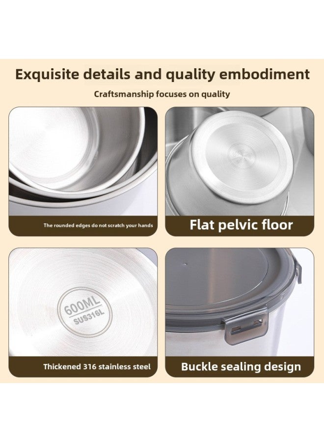 Fresh-keeping Box 316 Stainless Steel Food Grade Lunch Box Refrigerator Box Sealed Bowl Household Round Bowl With Lid-Specifications:316 Crisper Box-round 1100ml  - Image 4