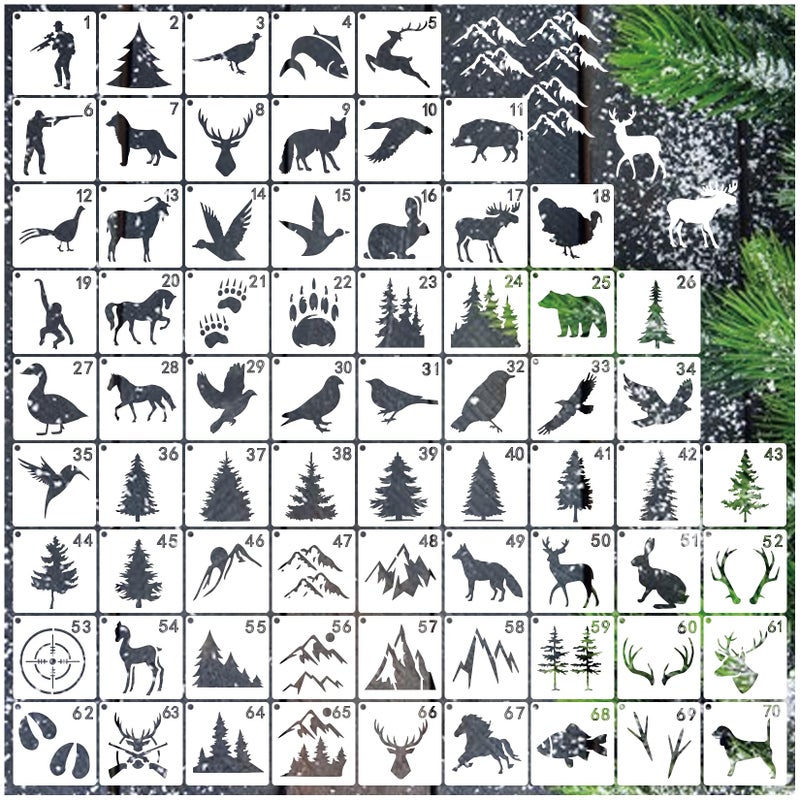 70pcs Wildlife Animal Stencils for Painting Wood Burning Nature Stencil Bear Tree Deer Art Craft Canvas Furniture Wall 70 Animal
