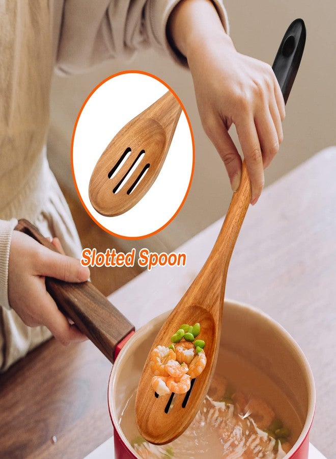 Renawe 14 Inch Large Wooden Spoons for Cooking Utensils Set Acacia Wood Spatula Slotted Spoon Best Non Toxic Kitchen Utensil Long Mixing Spoon Spatulas Turner Stirring Serving Spoons Kitchen Use Tools - Image 3