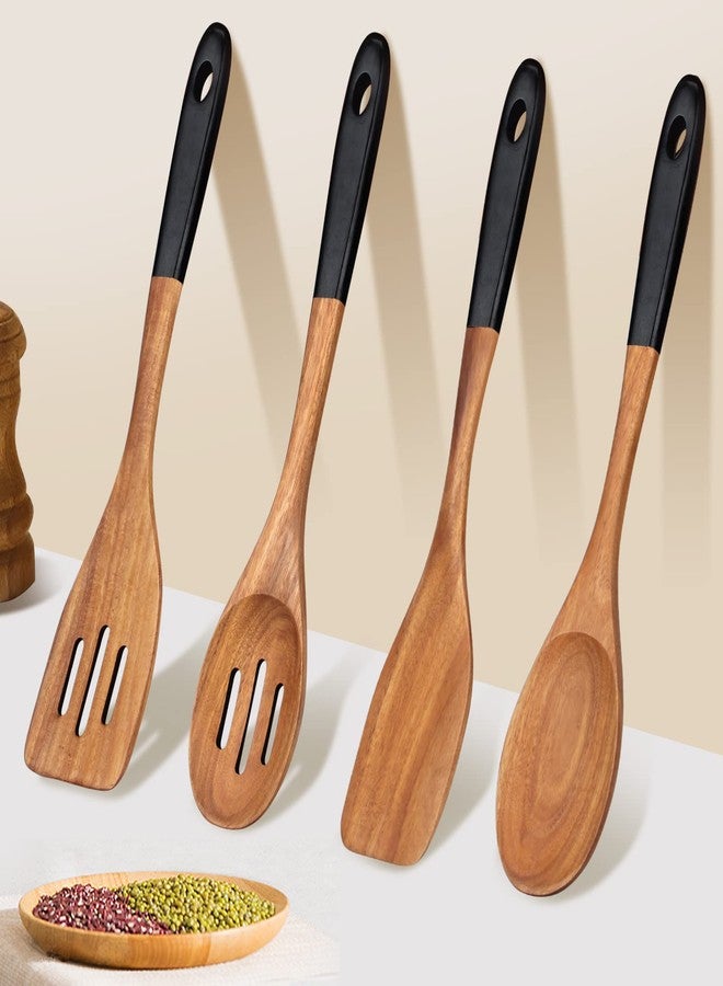 Renawe 14 Inch Large Wooden Spoons for Cooking Utensils Set Acacia Wood Spatula Slotted Spoon Best Non Toxic Kitchen Utensil Long Mixing Spoon Spatulas Turner Stirring Serving Spoons Kitchen Use Tools - Image 2