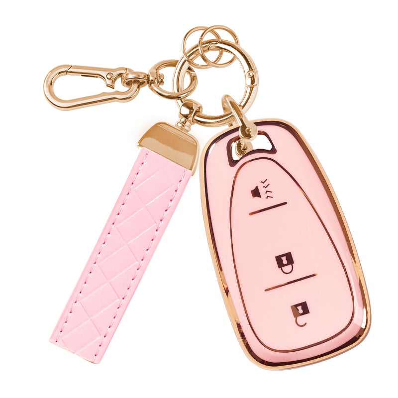 Rislobx 3 Button Key Fob Cover for Chevy, TPU Key Fob Case Compatible with 2016 2017 2018 2019 2020 2021 2022 Spark Traverse Equinox, for 2018 2019 2020 Chevy Trax (Sakura Pink) - Image 1