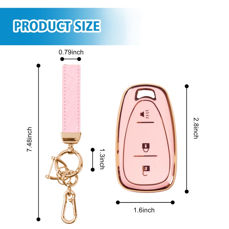 Rislobx 3 Button Key Fob Cover for Chevy, TPU Key Fob Case Compatible with 2016 2017 2018 2019 2020 2021 2022 Spark Traverse Equinox, for 2018 2019 2020 Chevy Trax (Sakura Pink) - Image 3