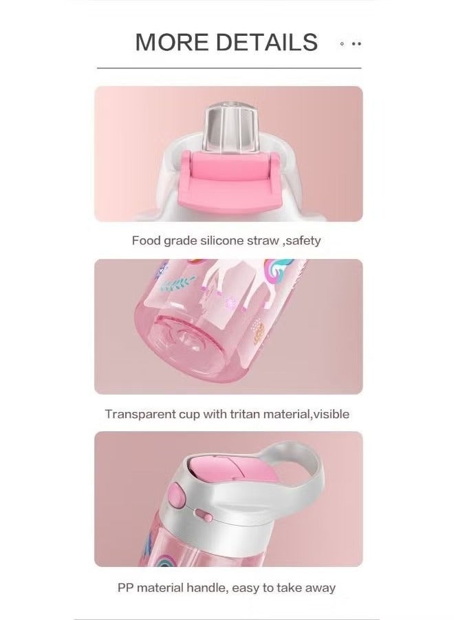 JEKO Kids Tritan Water Bottle with Straw – Unicorn Print, Leak-Proof Flip Top, BPA-Free, 450ml Pink - Image 3