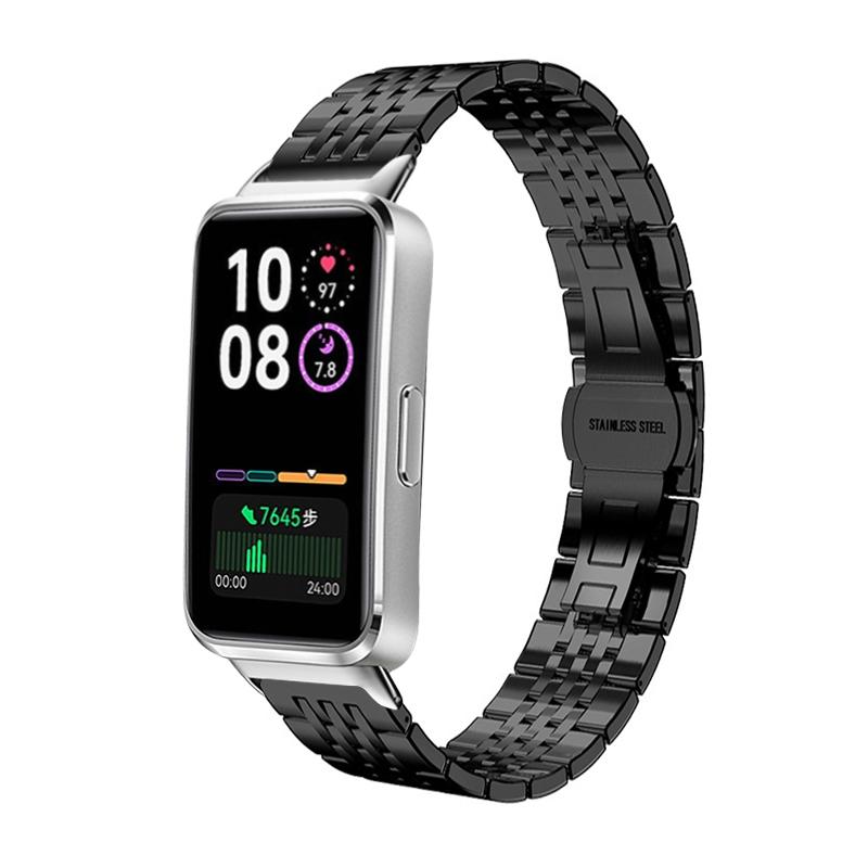 erorex For Huawei Band 10 / 9 / 8 14Mm Seven-Bead Solid Stainless Steel Watch Band(Black) - Image 1
