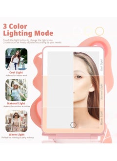 YQbest Travel Vanity Mirror - Rechargeable, 10X Magnifying LED Makeup Mirror, 3-Color Lighting, Dimmable Touch Screen, Foldable Tabletop Cosmetic Mirror, Pink  - Image 2