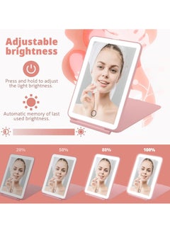 YQbest Travel Vanity Mirror - Rechargeable, 10X Magnifying LED Makeup Mirror, 3-Color Lighting, Dimmable Touch Screen, Foldable Tabletop Cosmetic Mirror, Pink  - Image 3