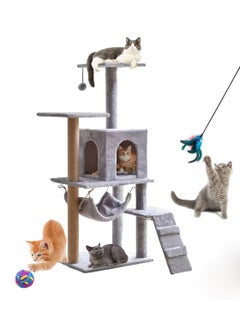 Cat Tree Cat Tower Kitten Condo House with Scratching Posts Hammock Cat Furniture 130cm for Large Cat Pet Hammock Basket Cat Bed easy to Assemgbly (Grey)