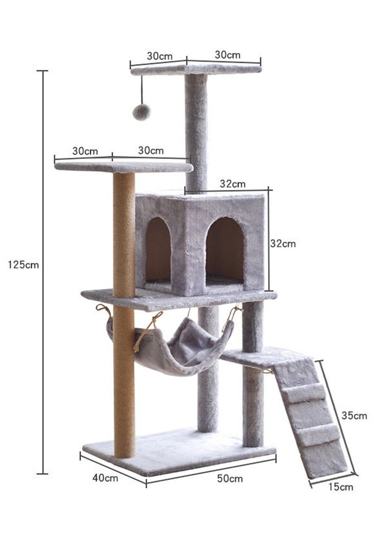 Alissa - Cat Tree Cat Tower Kitten Condo House with Scratching Posts Hammock Cat Furniture 130cm for Large Cat Pet Hammock Basket Cat Bed easy to Assemgbly (Grey) - Image 1