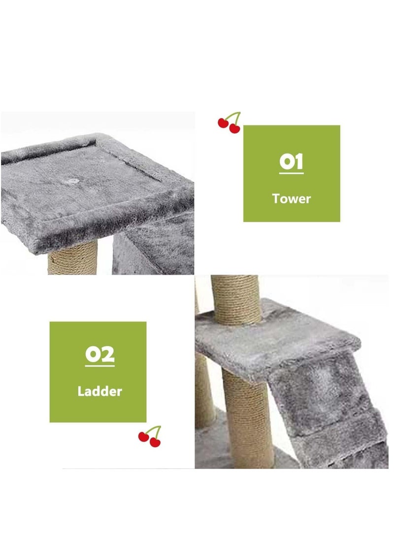 Alissa - Cat Tree Cat Tower Kitten Condo House with Scratching Posts Hammock Cat Furniture 130cm for Large Cat Pet Hammock Basket Cat Bed easy to Assemgbly (Grey) - Image 1