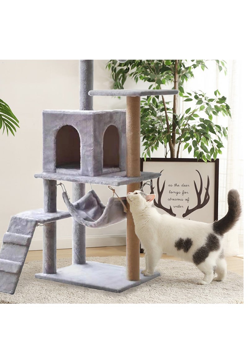 Alissa - Cat Tree Cat Tower Kitten Condo House with Scratching Posts Hammock Cat Furniture 130cm for Large Cat Pet Hammock Basket Cat Bed easy to Assemgbly (Grey) - Image 1