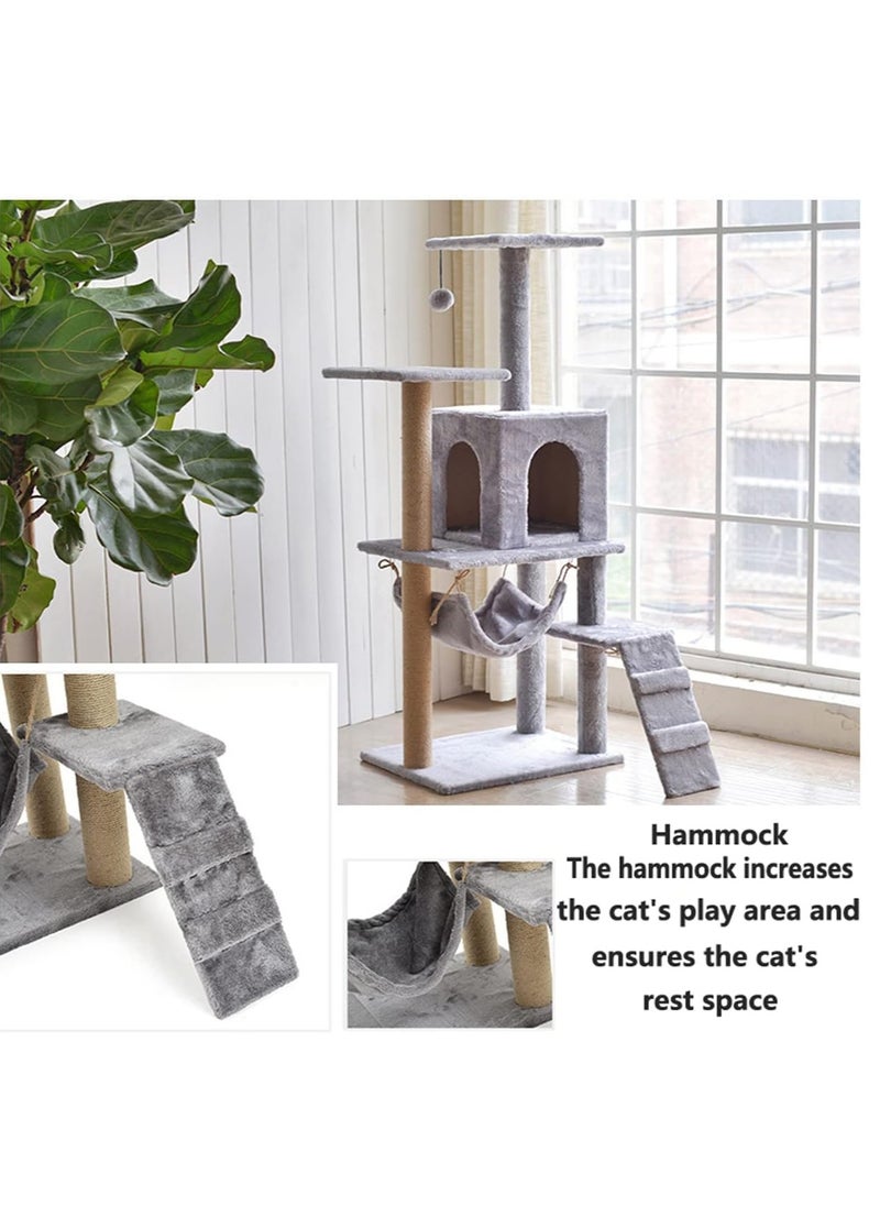 Alissa - Cat Tree Cat Tower Kitten Condo House with Scratching Posts Hammock Cat Furniture 130cm for Large Cat Pet Hammock Basket Cat Bed easy to Assemgbly (Grey) - Image 1