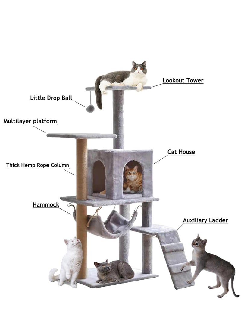 Alissa - Cat Tree Cat Tower Kitten Condo House with Scratching Posts Hammock Cat Furniture 130cm for Large Cat Pet Hammock Basket Cat Bed easy to Assemgbly (Grey) - Image 1