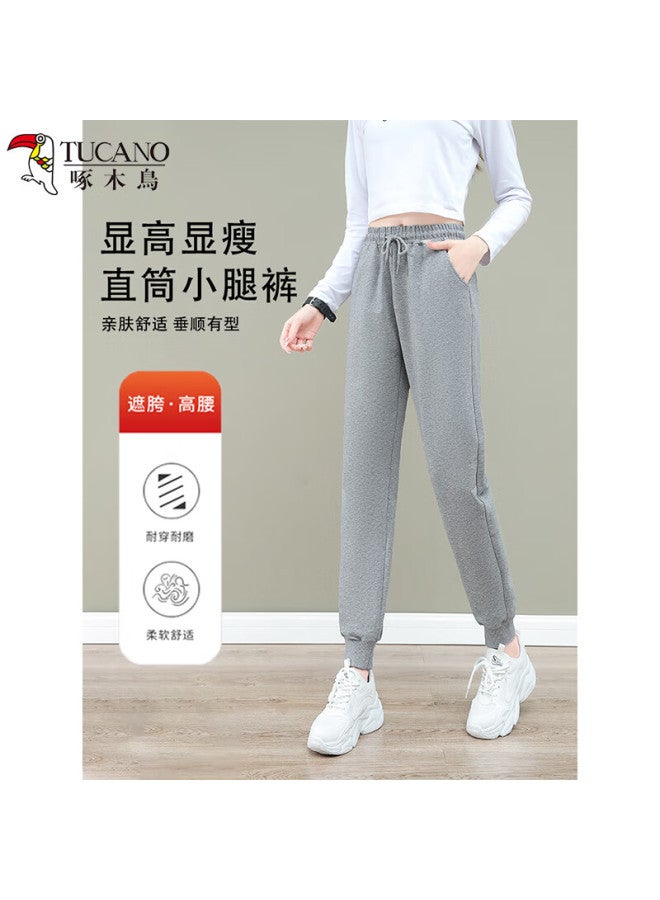 WOODPECKER Wood Women's Sports Pants Spring Autumn Winter New Slim Fit Straight Elastic Loose Casual Pants Gray 3XL - Image 1