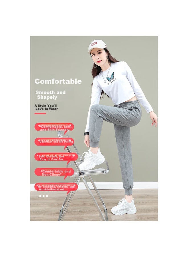 WOODPECKER Wood Women's Sports Pants Spring Autumn Winter New Slim Fit Straight Elastic Loose Casual Pants Gray 3XL - Image 2