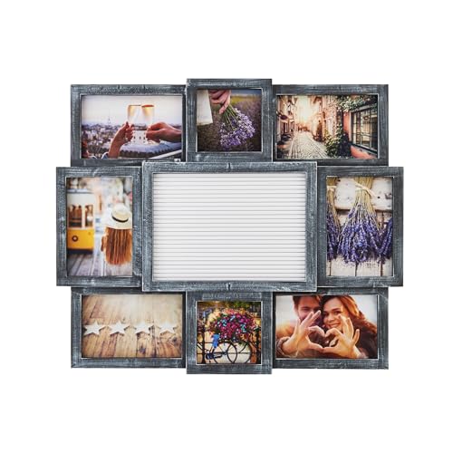 MELANNCO Collage Picture Frame with Letter Board, 8 Opening Photo Display for 4x6 and 4x4 Photos, 19 x 17 Inch Wall Decor with 144 Changeable Letters, Numbers and Symbols, Distressed Black - Image 1