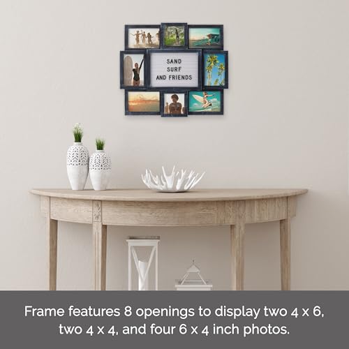 MELANNCO Collage Picture Frame with Letter Board, 8 Opening Photo Display for 4x6 and 4x4 Photos, 19 x 17 Inch Wall Decor with 144 Changeable Letters, Numbers and Symbols, Distressed Black - Image 2