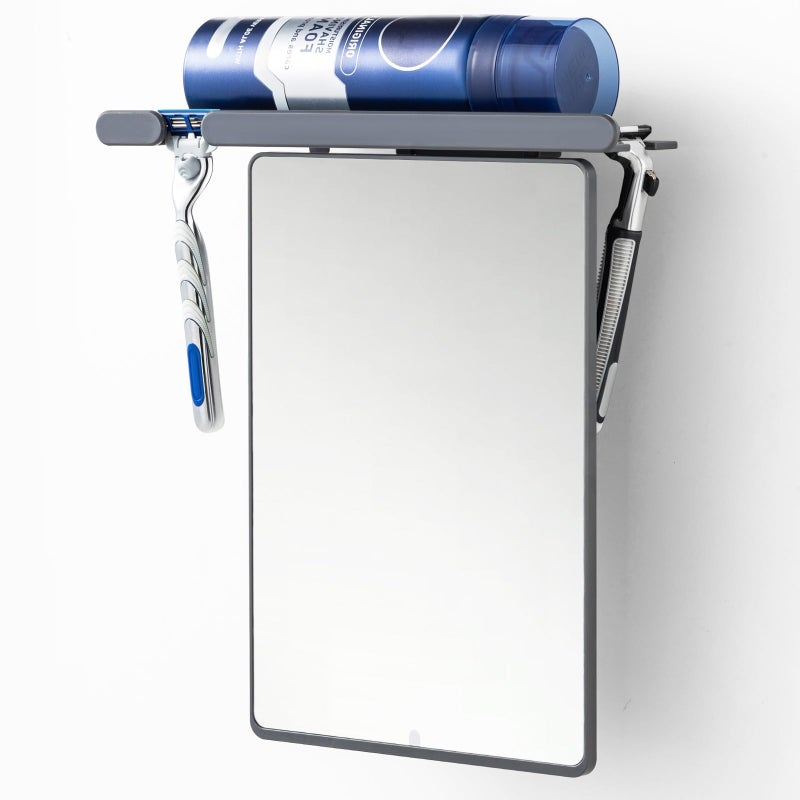 TAILI Fogless Shaving Mirror Wall Mounted For Bathroom Suction Shower Mirrors for Shaving Anti Fog with Razor Keep NODrilling  Removable Shatterproof Waterproof For Men and Women Grey