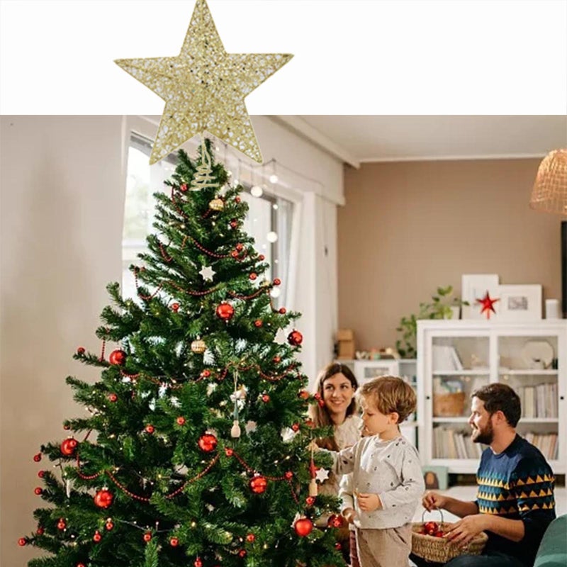 Christmas Tree Topper, Gold Christmas Tree Star with 15 LED Lights, 10" Lighted Double-Sided Hollow Star Tree Topper, Christmas Decorations for Trees, Christmas Tree Ornament, Party Decoration - Image 5