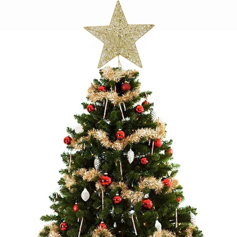 Christmas Tree Topper, Gold Christmas Tree Star with 15 LED Lights, 10" Lighted Double-Sided Hollow Star Tree Topper, Christmas Decorations for Trees, Christmas Tree Ornament, Party Decoration - Image 4