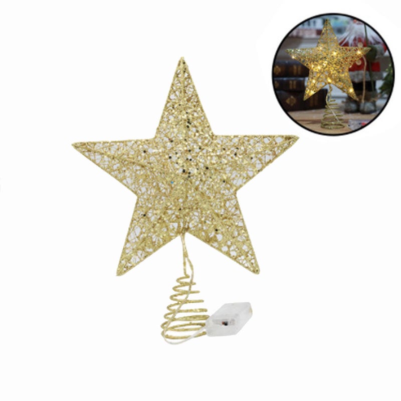 Christmas Tree Topper, Gold Christmas Tree Star with 15 LED Lights, 10" Lighted Double-Sided Hollow Star Tree Topper, Christmas Decorations for Trees, Christmas Tree Ornament, Party Decoration - Image 1
