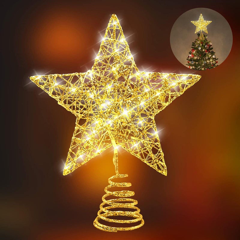 Christmas Tree Topper, Gold Christmas Tree Star with 15 LED Lights, 10" Lighted Double-Sided Hollow Star Tree Topper, Christmas Decorations for Trees, Christmas Tree Ornament, Party Decoration - Image 3