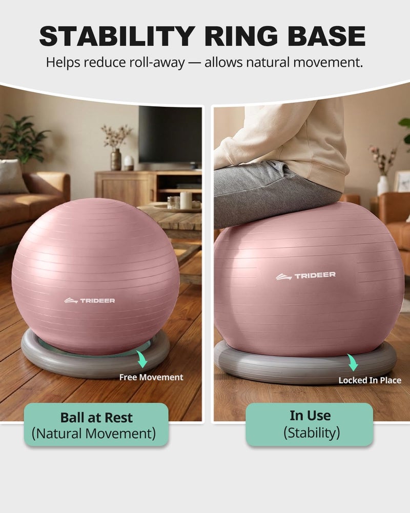 Trideer Exercise Ball for Office Desk, Yoga Ball Chair to Relieve Back Pain, Stability & Fitness Ball Seat with Base, Home Gym Core Workout, Abs, Stretching & Therapy - Image 3