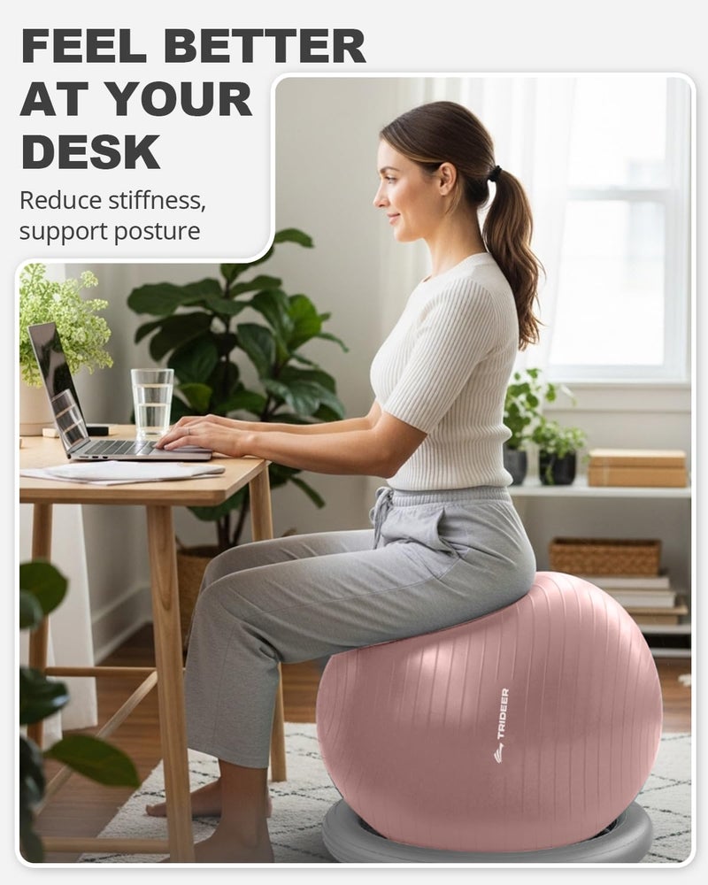 Trideer Exercise Ball for Office Desk, Yoga Ball Chair to Relieve Back Pain, Stability & Fitness Ball Seat with Base, Home Gym Core Workout, Abs, Stretching & Therapy - Image 4