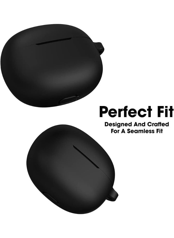 Silicone Case Compatible with Realme Buds T110 Earbuds – Soft Silicone Protective Cover, Shockproof Sleeve with Carabiner, Durable Anti-Scratch Skin (Black) - Image 4
