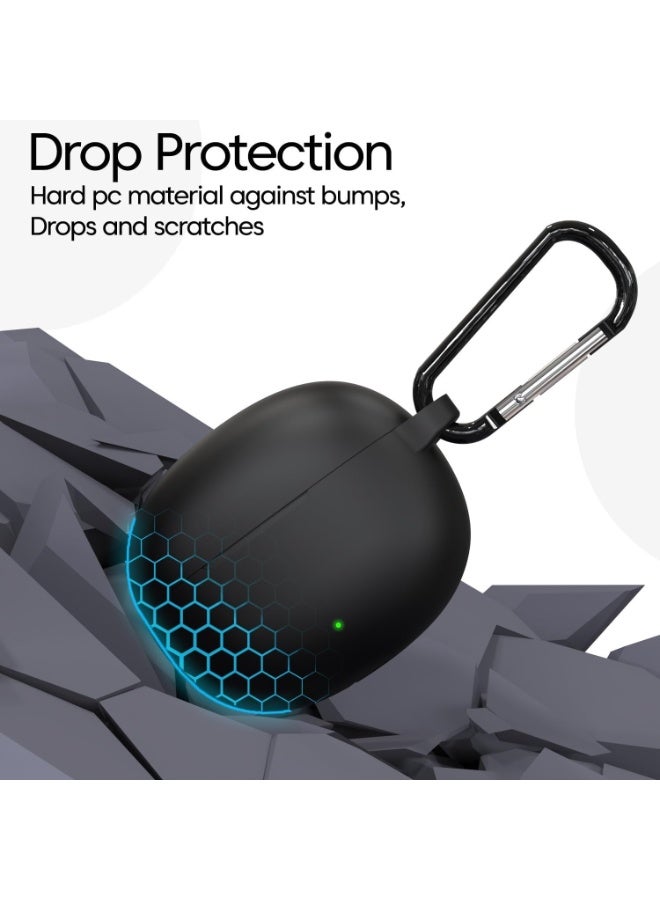 Silicone Case Compatible with Realme Buds T110 Earbuds – Soft Silicone Protective Cover, Shockproof Sleeve with Carabiner, Durable Anti-Scratch Skin (Black) - Image 2