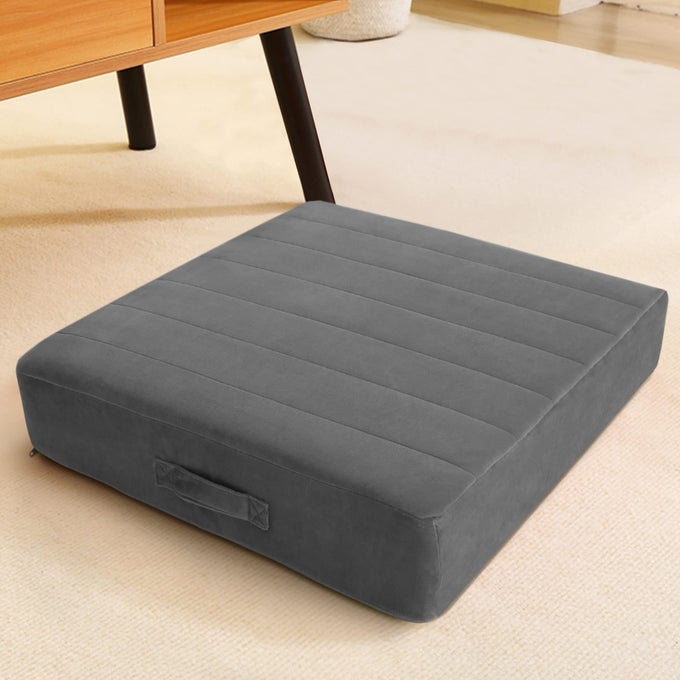 SQUARE FLOOR PILLOW FOR ADULTS AND KIDS LARGE MEDITATION CUSHION WITH THICK FOAM AND WASHABLE TUFTED COVER 22INCH GREY SEAT FOR YOGA AND SITTING