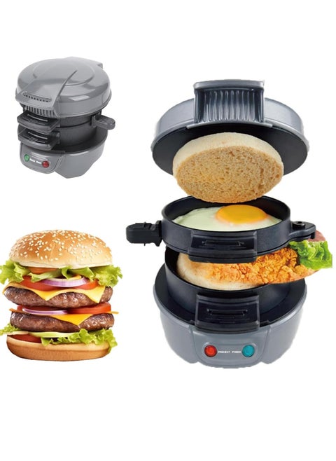 Breakfast Sandwich Maker, Nonstick Electric burger Maker Machine Double Sided Heating Time Saving Fast Panini Maker Easy To Clean for Make Egg