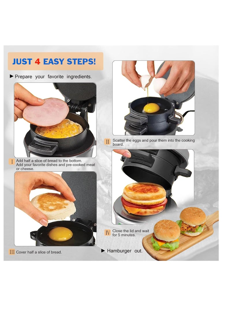 RAF - Breakfast Sandwich Maker, Nonstick Electric burger Maker Machine Double Sided Heating Time Saving Fast Panini Maker Easy To Clean for Make Egg - Image 1
