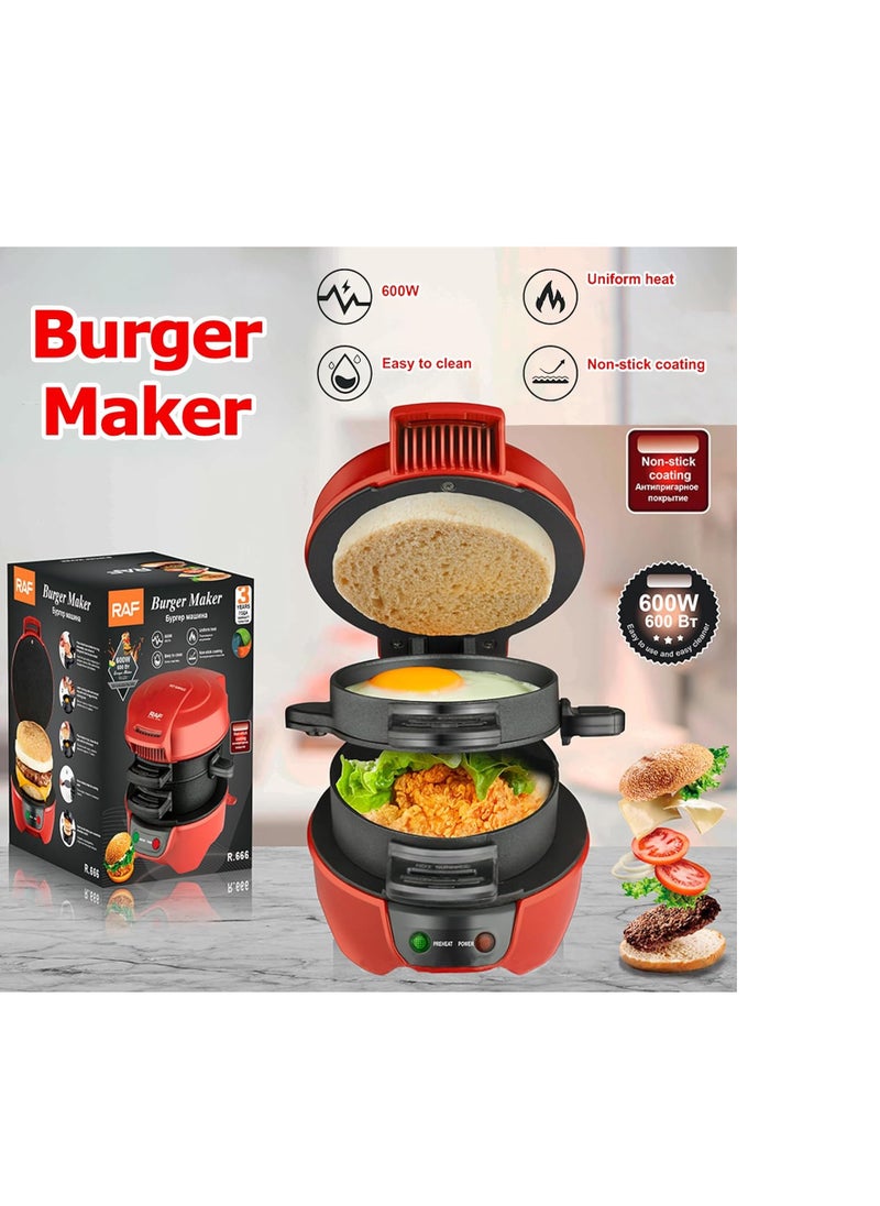 RAF - Breakfast Sandwich Maker, Nonstick Electric burger Maker Machine Double Sided Heating Time Saving Fast Panini Maker Easy To Clean for Make Egg - Image 1