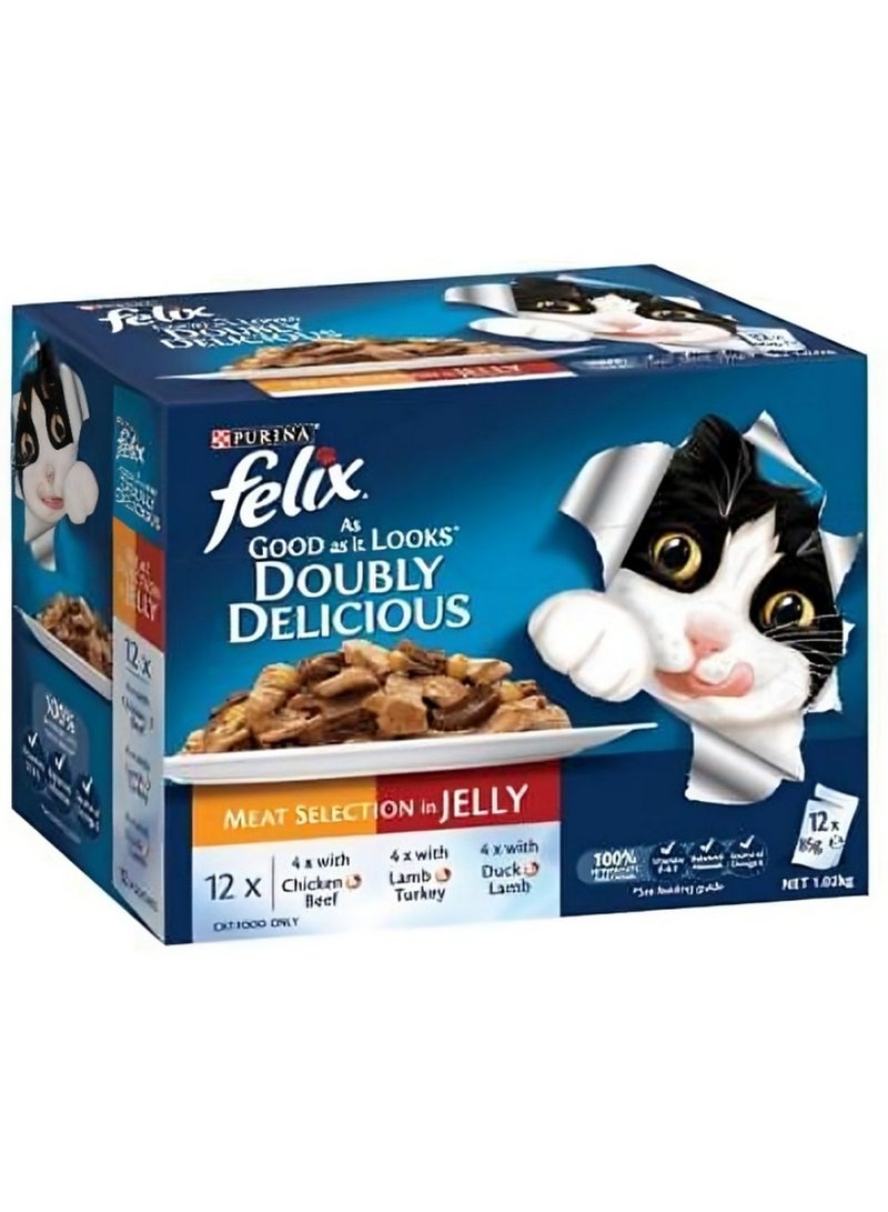 بورينا فيليكس تبدو جيدة كما تبدو - مجموعة مختارة من اللحوم اللذيذة في كيس جيلي - عبوة طعام رطب للقطط 12 × 85 جم