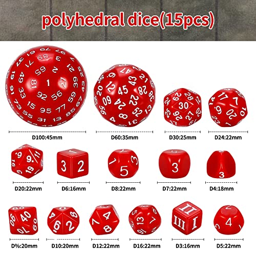 CiaraQ DND Polyhedral Dice Set 15pcs D4D100 Game Dice with Dice Bag for Dungeons and Dragons Role Playing Table Games Red White - Image 5