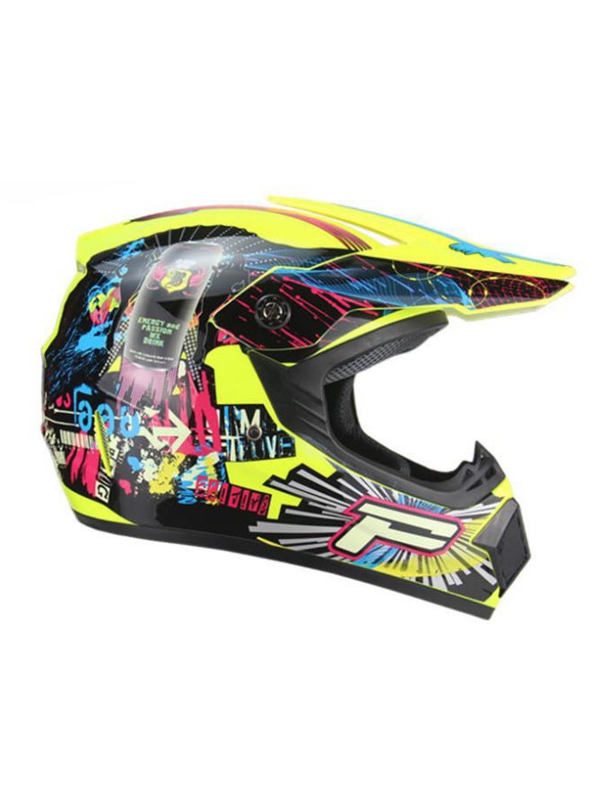 ABS Material Motorcycle Off-Road Half Helmet Fluorescent Yellow with Goggles, Mask and Gloves