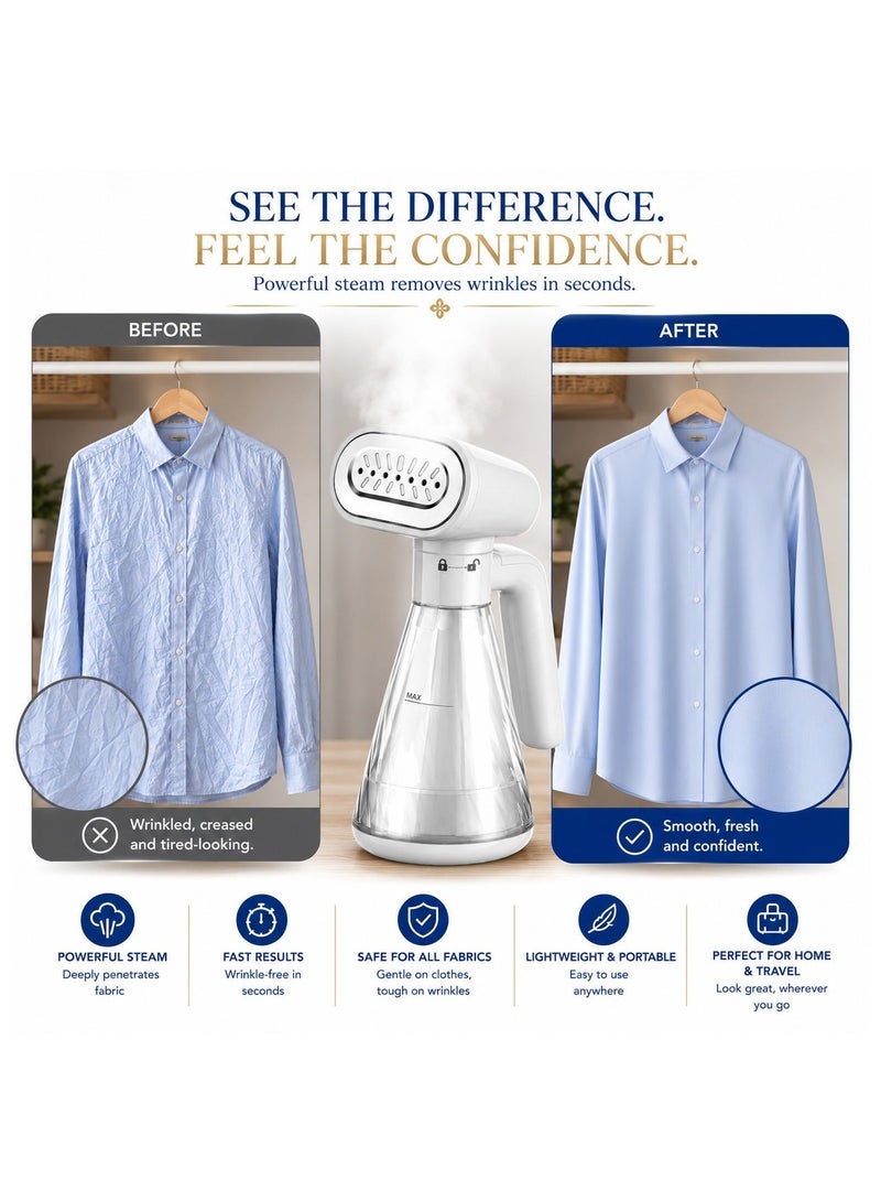 jaexest Handheld Garment Steamer for Clothes, Powerful Portable Clothes Steamer with Fast Heat-Up, Continuous Steam, Large Water Tank, Lightweight Travel Steamer, Safe for All Fabrics, Home & Travel Use - White - Image 5