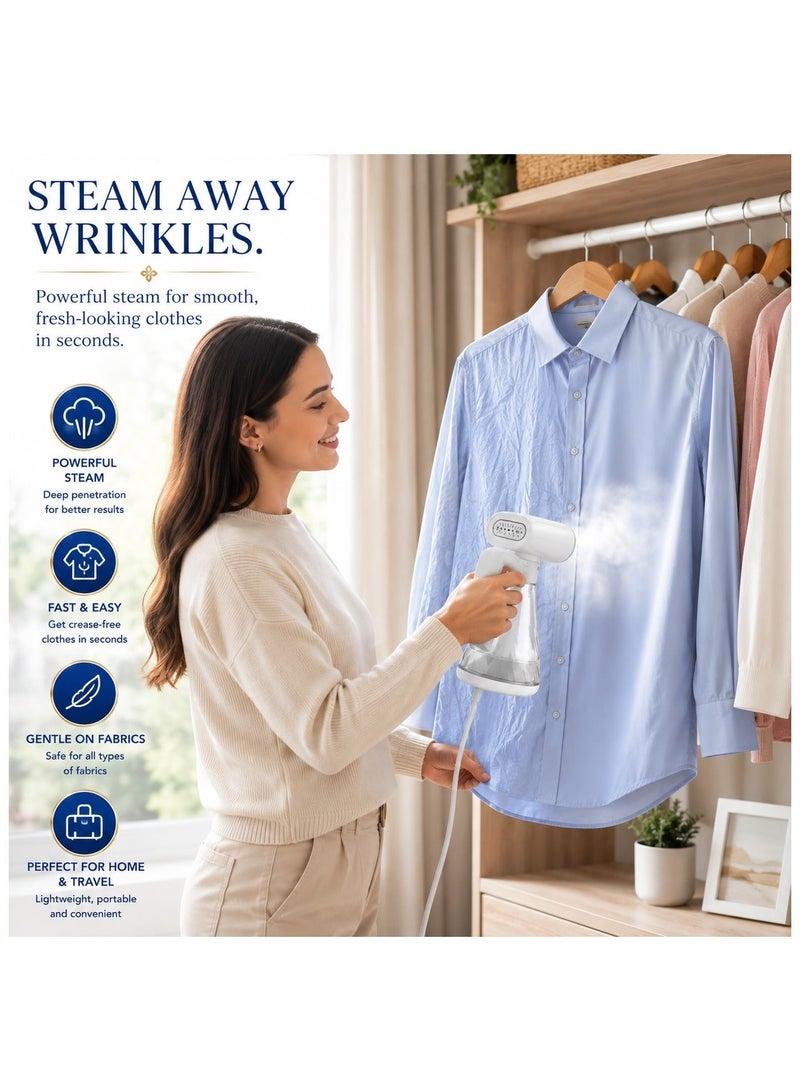jaexest Handheld Garment Steamer for Clothes, Powerful Portable Clothes Steamer with Fast Heat-Up, Continuous Steam, Large Water Tank, Lightweight Travel Steamer, Safe for All Fabrics, Home & Travel Use - White - Image 3